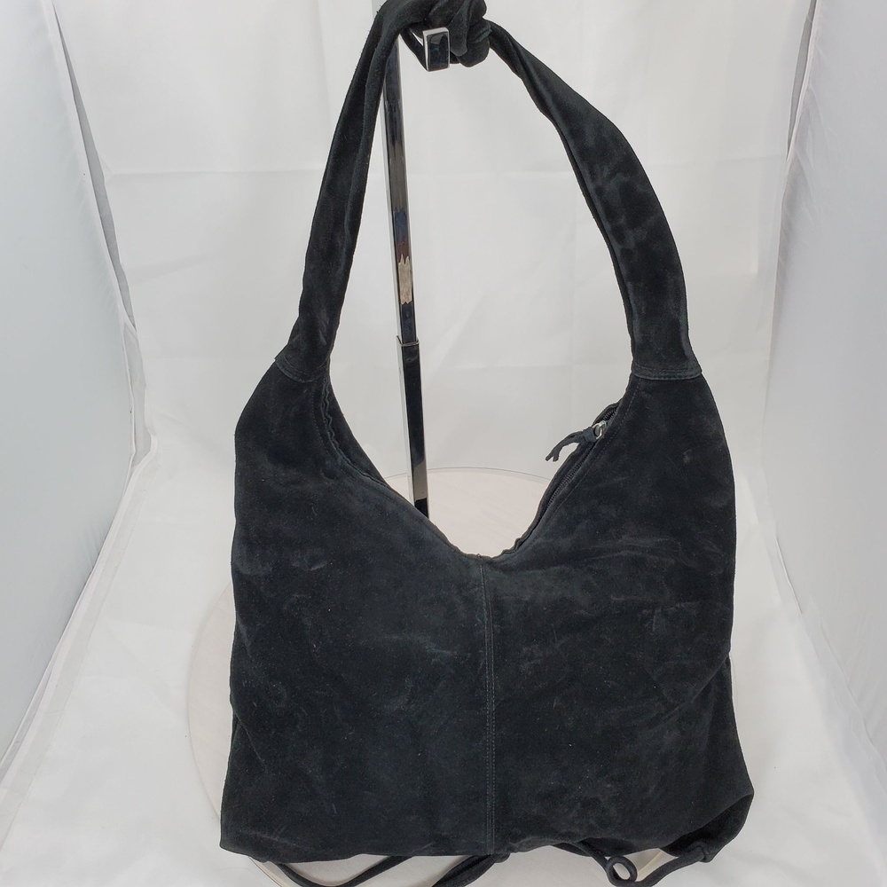 Vintage Y2K 2002 GAP Black Suede Leather Large Hobo Shoulder Bag Knot Slouchy